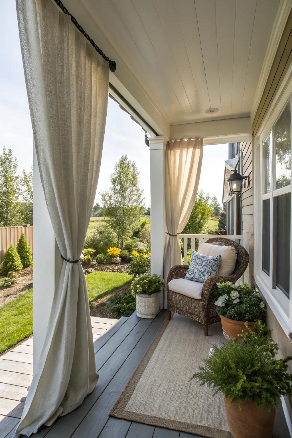 Outdoor curtains add privacy and elegance to your porch.