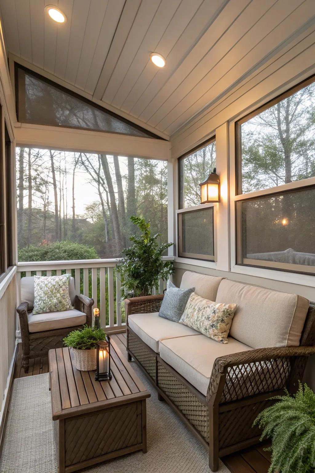 Weatherproof cushions offer comfort and durability.
