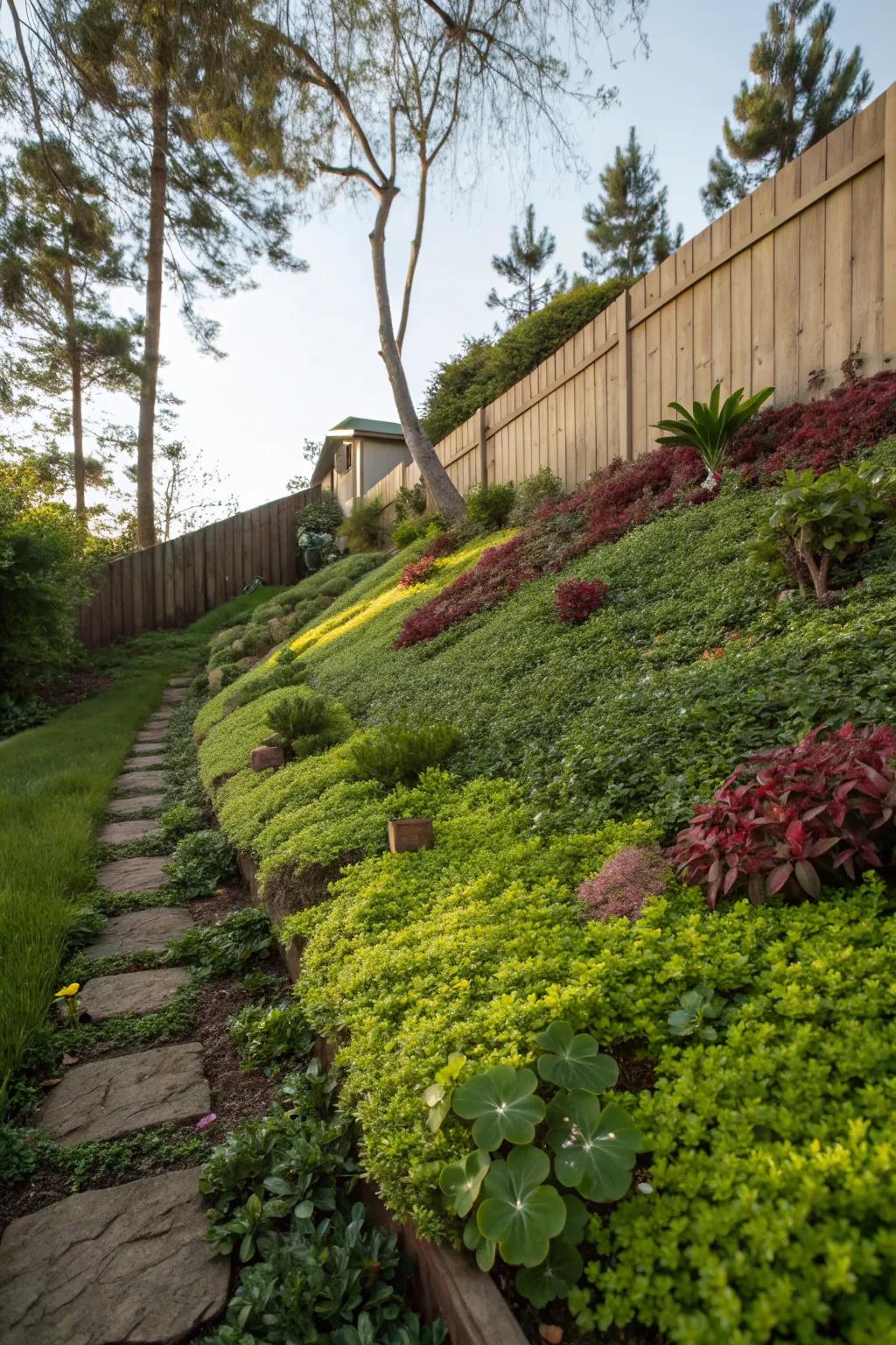 Create a lush, green carpet with fast-growing groundcovers.