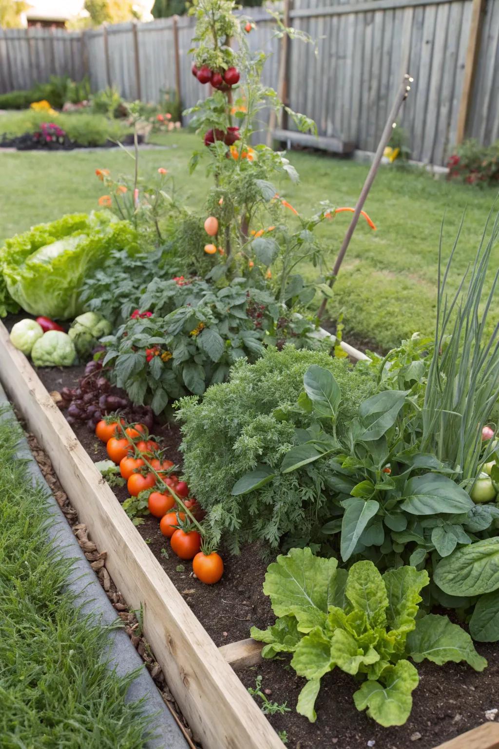 Polyculture beds enhance biodiversity and garden health.