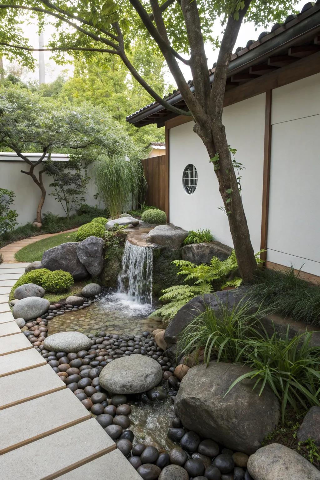 Transform your garden into a serene Zen retreat with a minimalist waterfall.
