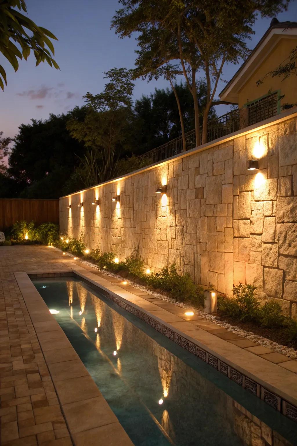 Solar wall washers enhance poolside ambiance