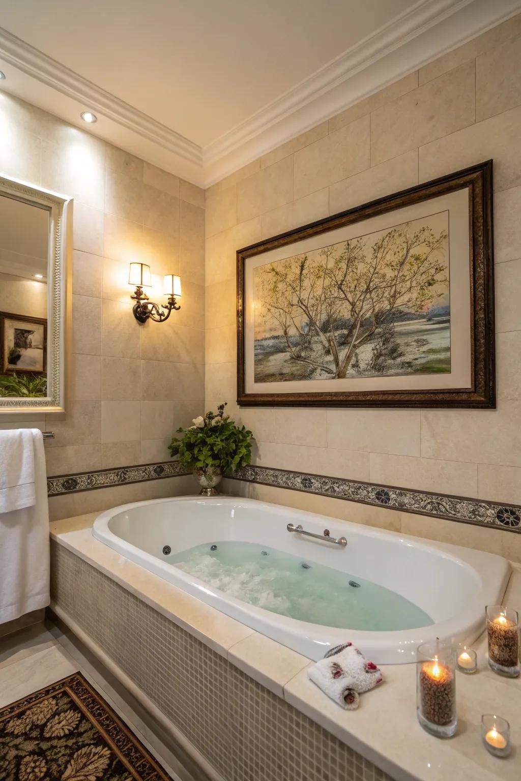 Artwork adds a personal and calming touch to your spa bathroom.