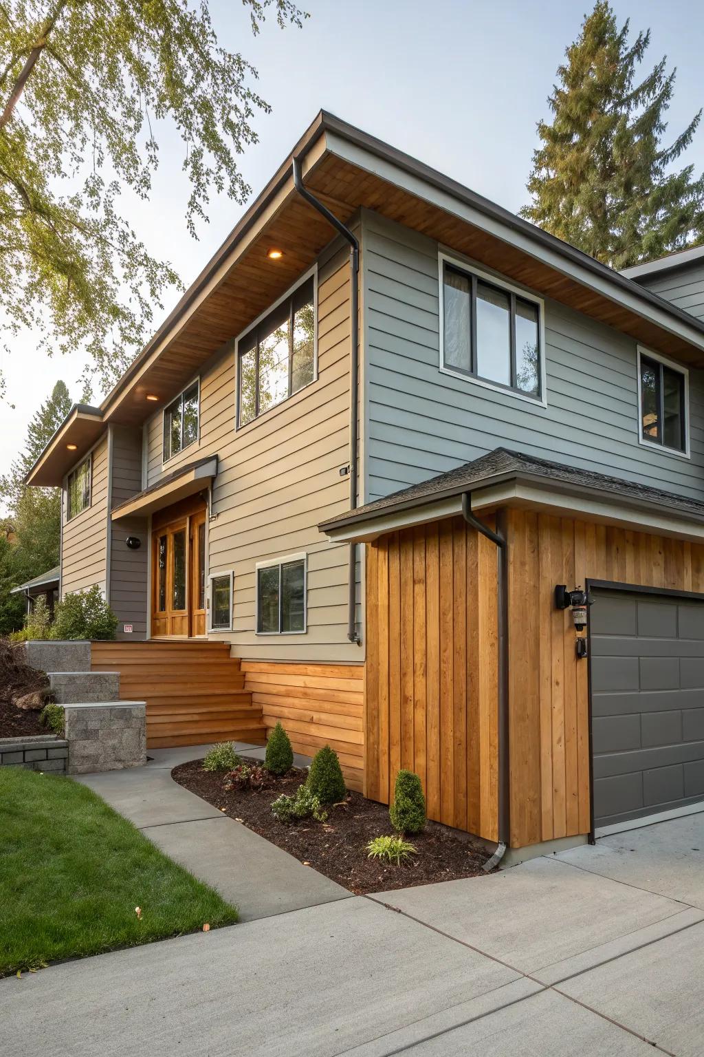Modern siding materials give this home a fresh and updated look.