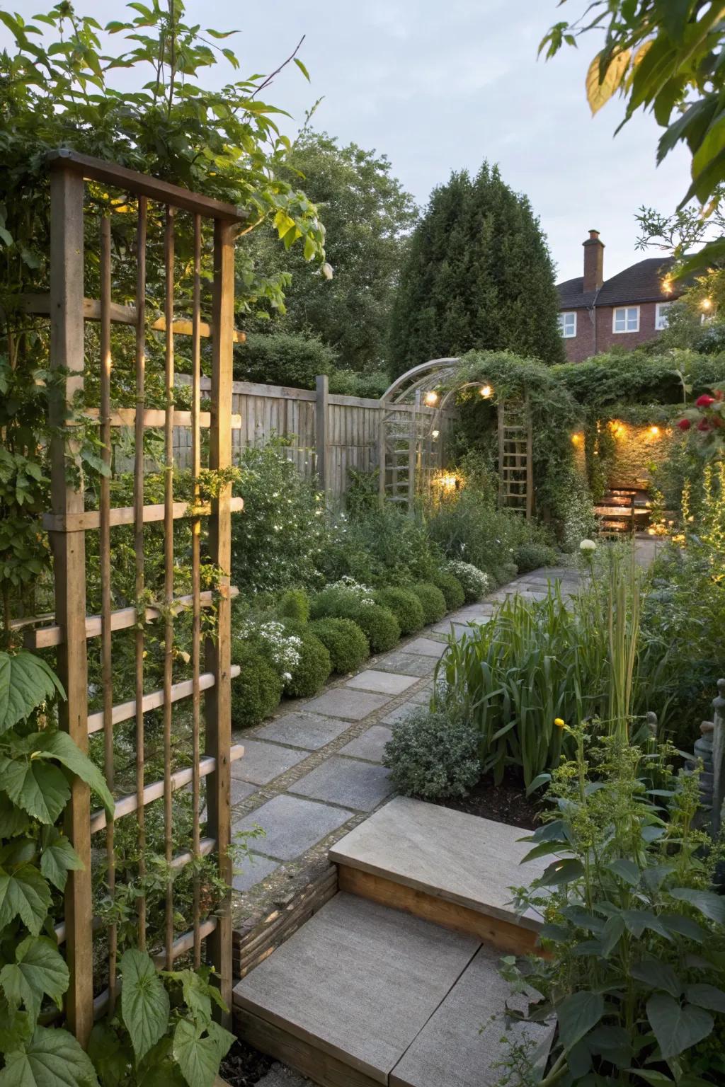 A private corner tucked away in a split-level garden.