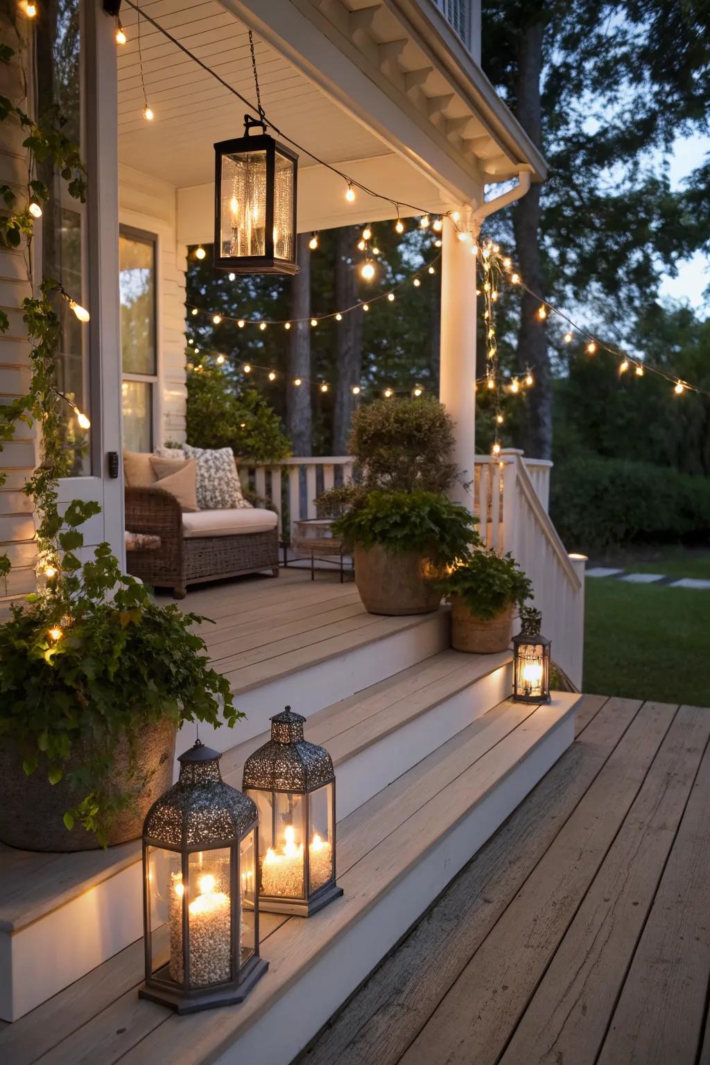 Innovative lighting can transform your porch into a magical evening retreat.