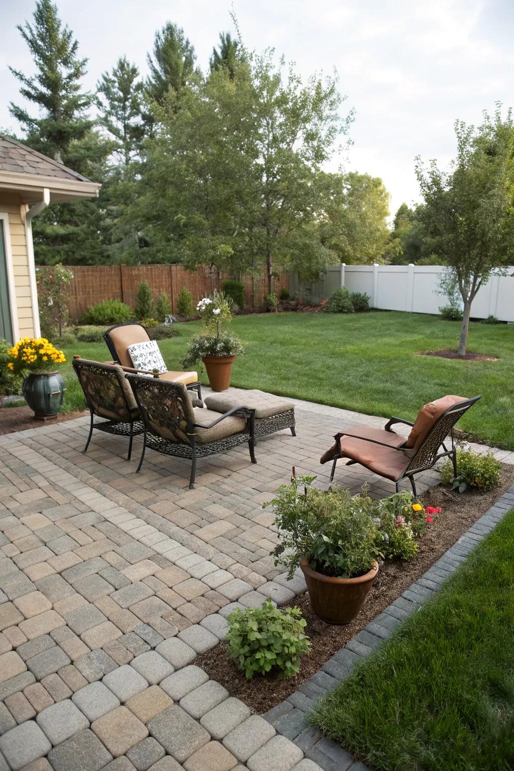 Sustainable materials create eco-friendly square patios.