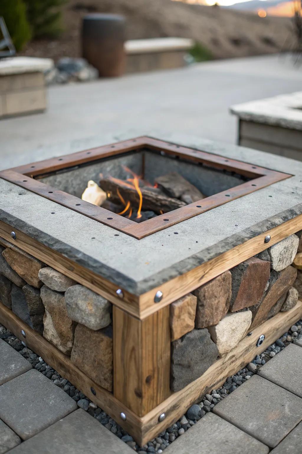 Mixed materials add texture and interest to your fire pit.