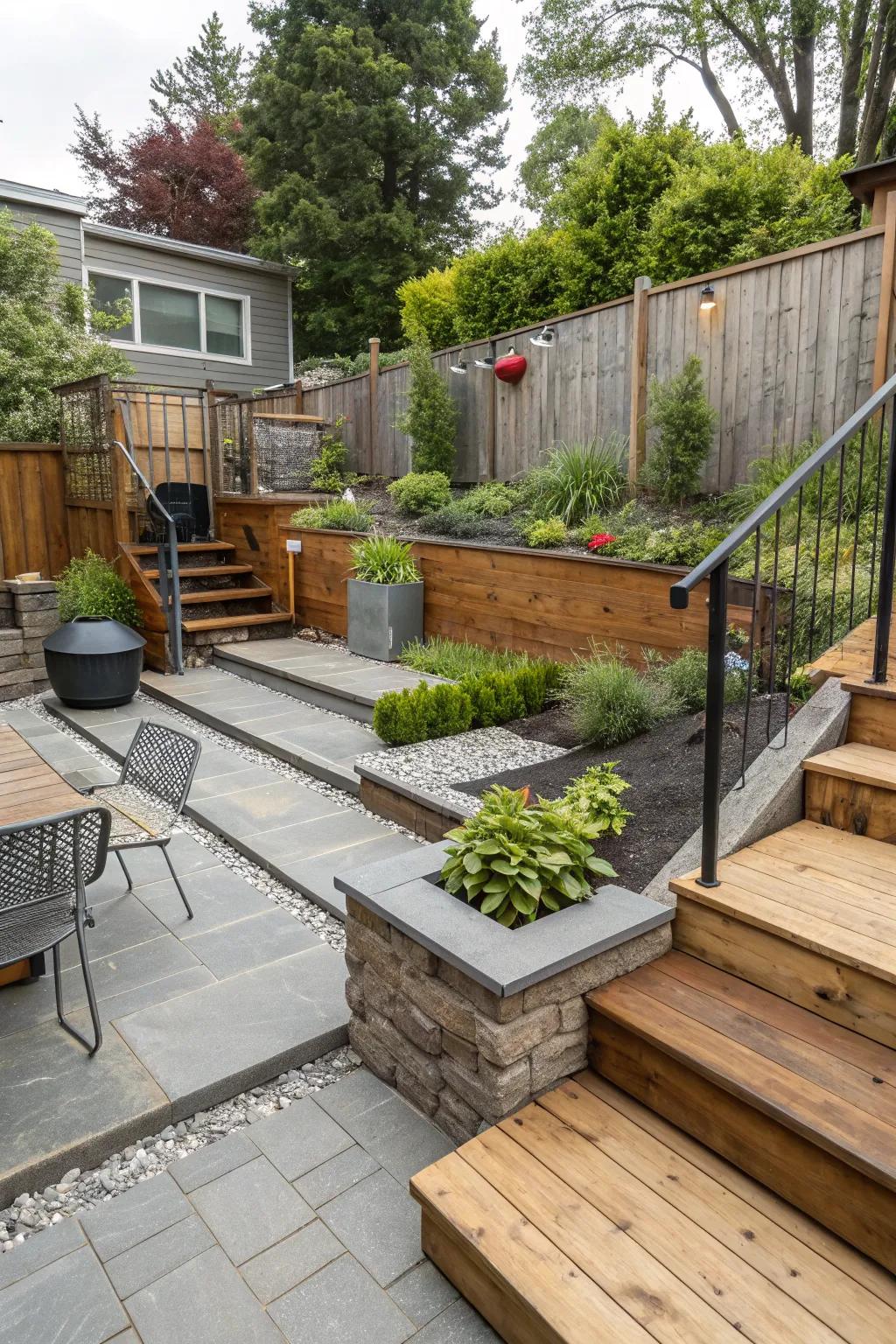 A mix of materials adds depth and visual interest.