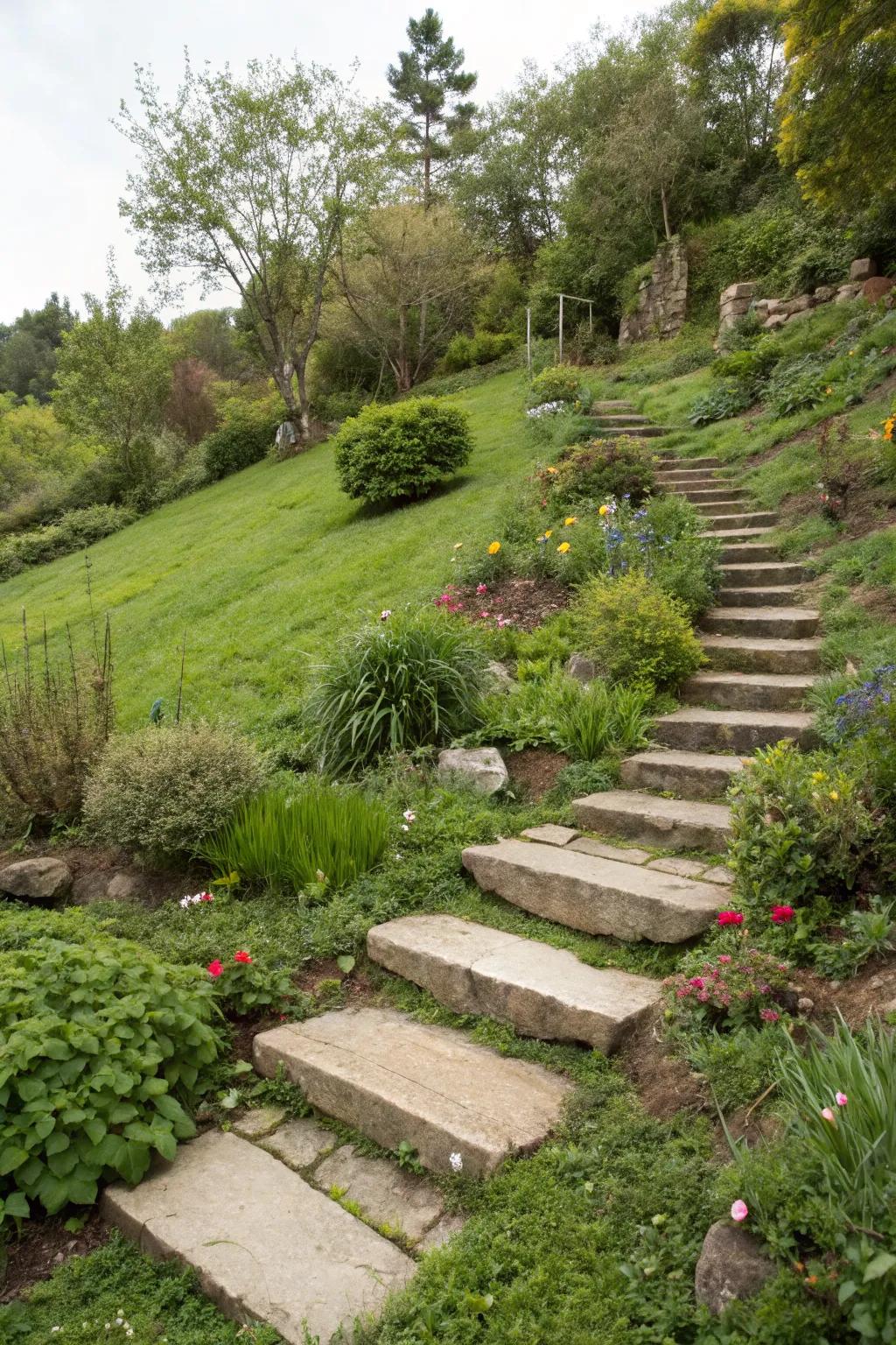 Stepping stones can elegantly navigate slopes.