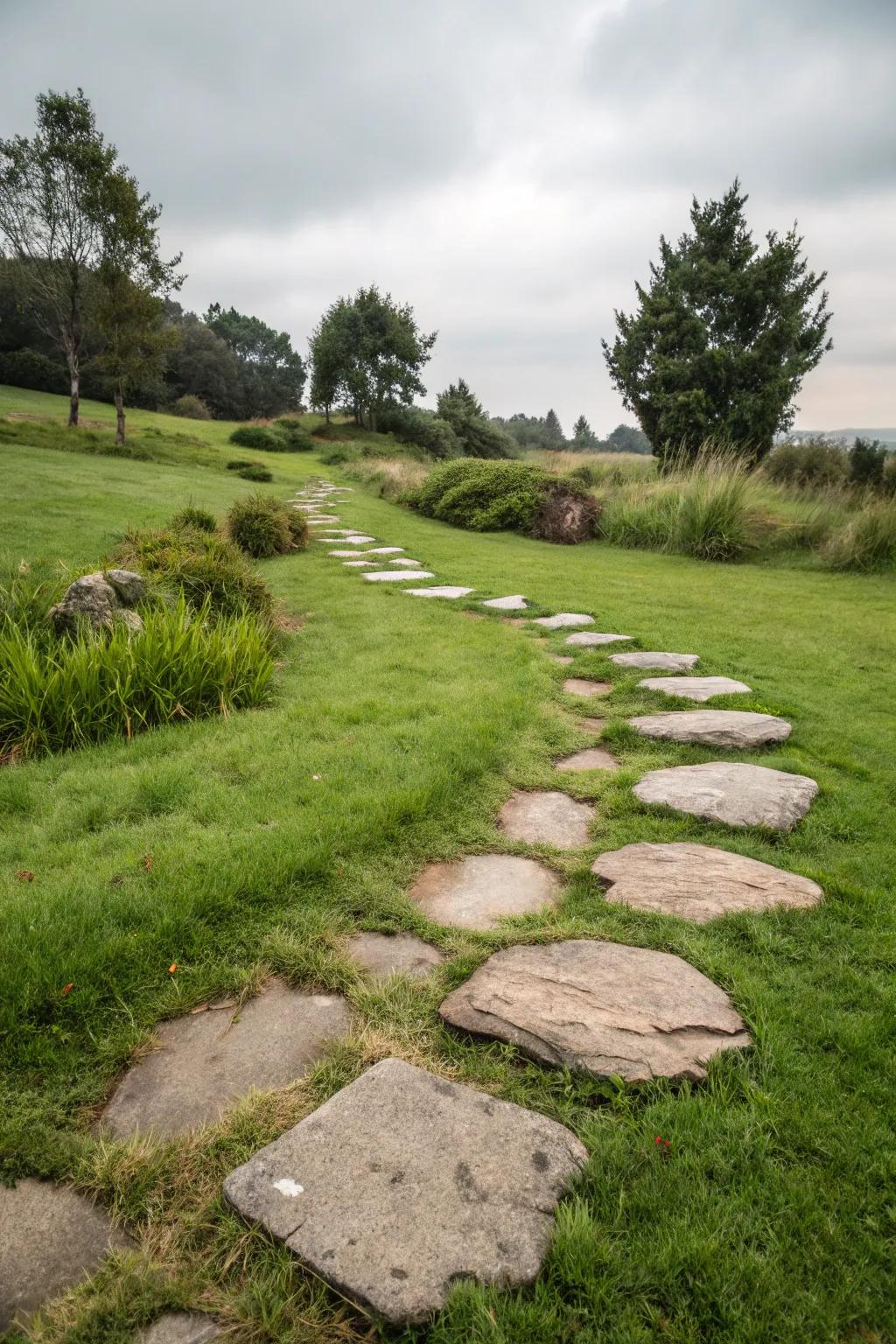 A randomly scattered stone path evoking spontaneity.