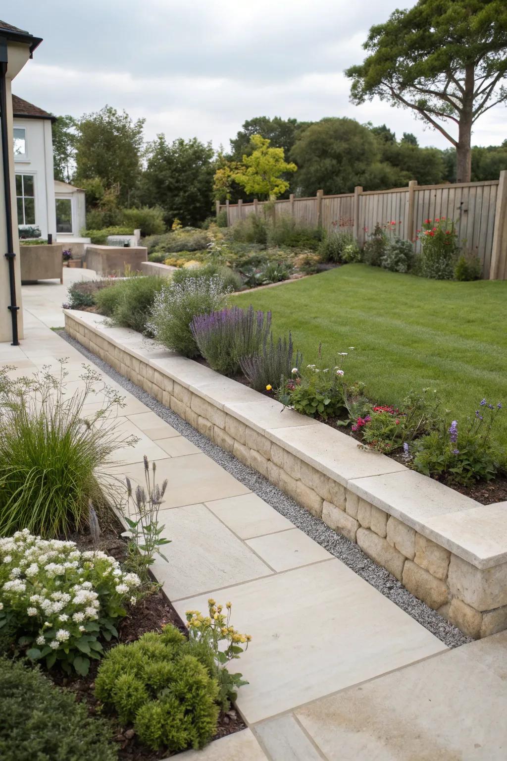 Modern linear stone edging creates sleek lines.