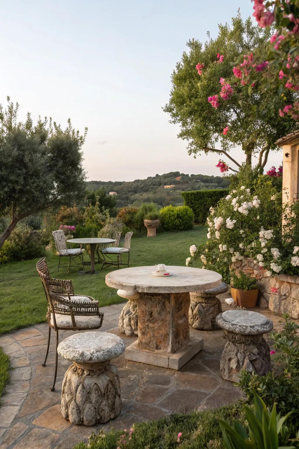 Enhance your outdoor furniture with stylish stone accents.