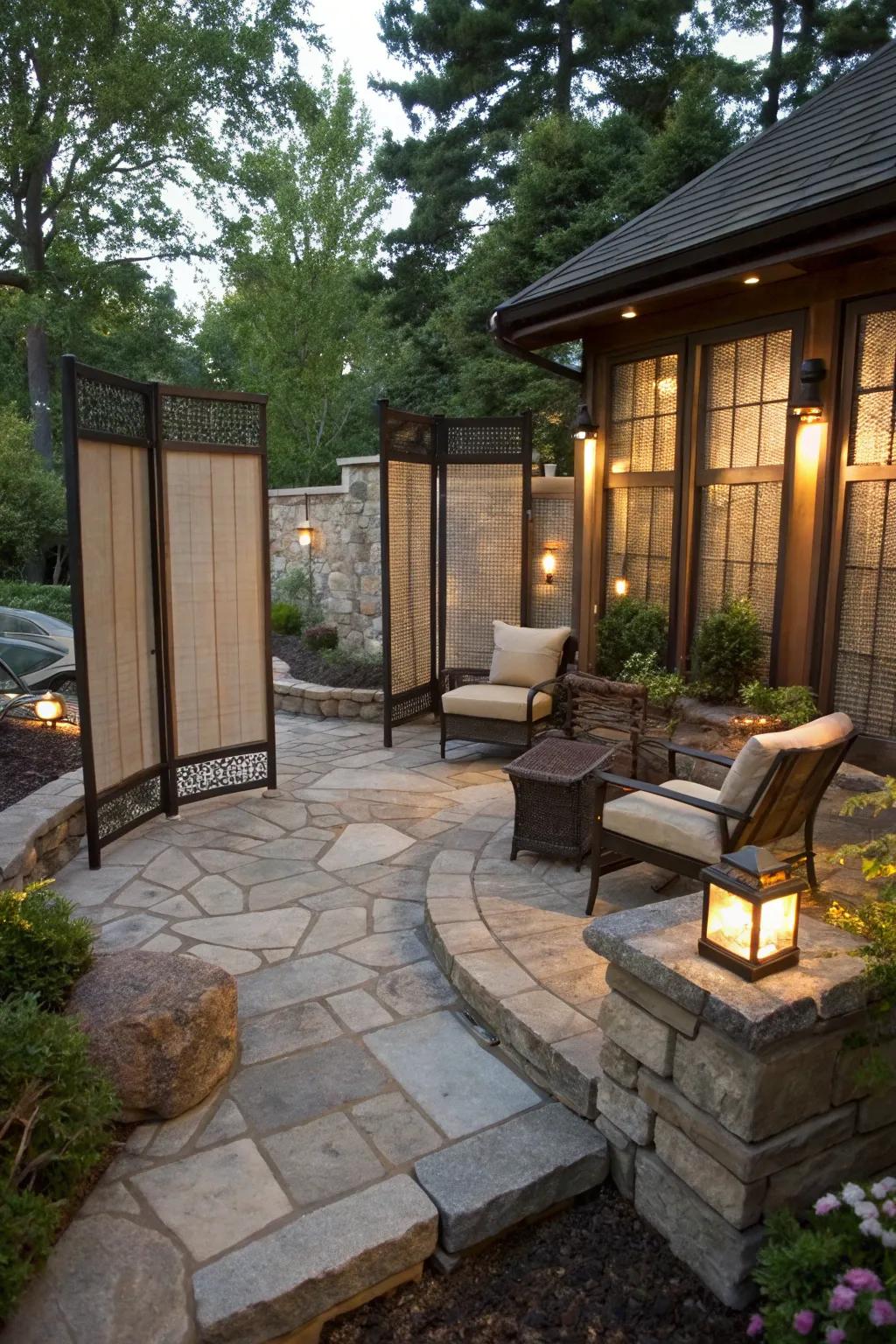 Enjoy privacy on your patio with decorative screens.