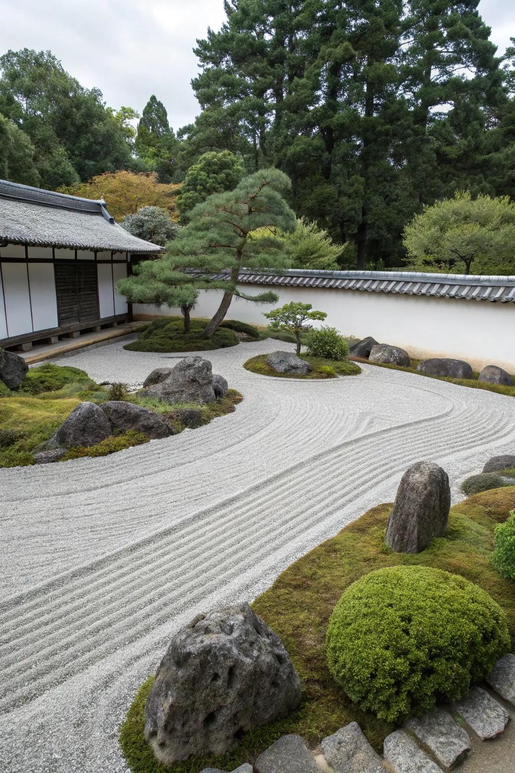 Zen gardens use stones for a peaceful, reflective space.