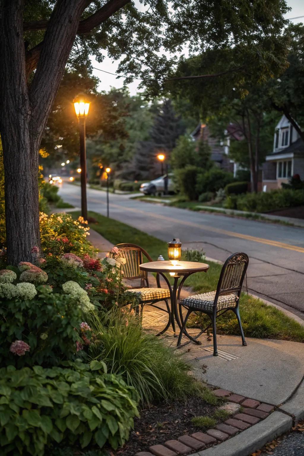 A seating area turns a corner into a personal retreat.