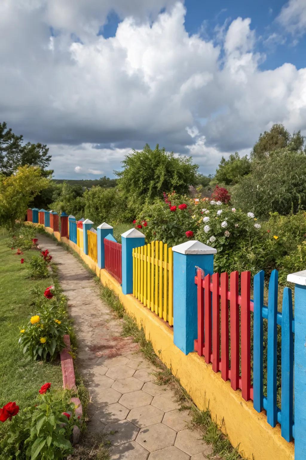A colorful stucco wall adding vibrancy to the garden.