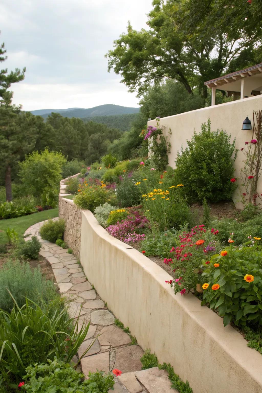 Eco-friendly stucco walls offer sustainable beauty.