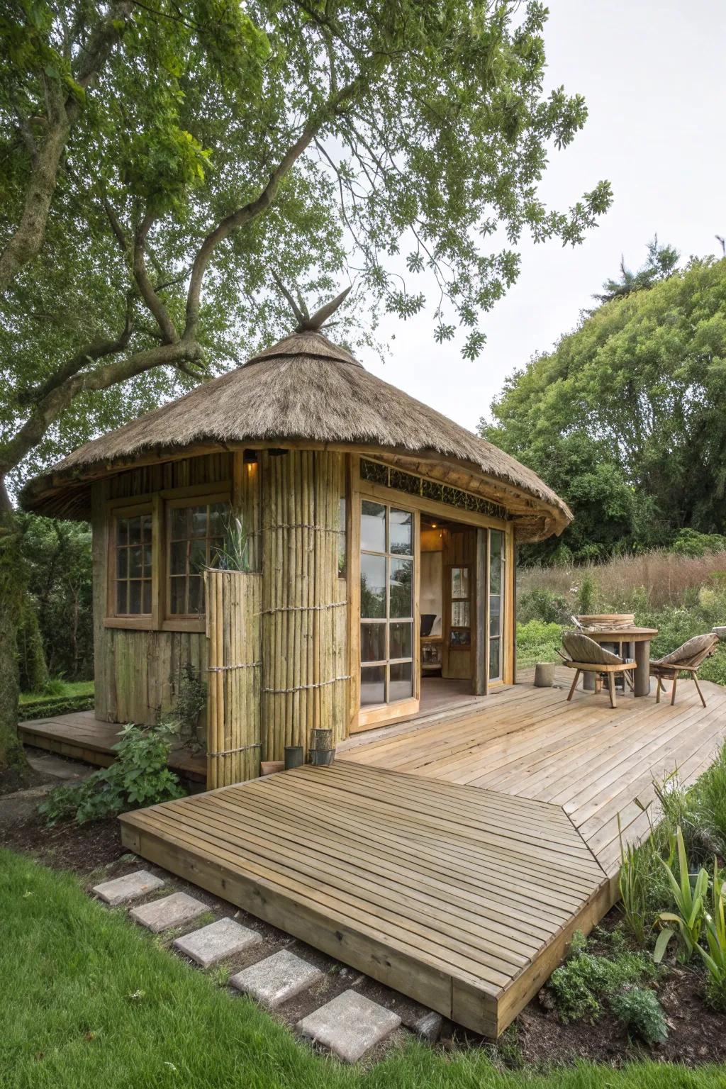 An eco-friendly summerhouse made with sustainable materials.