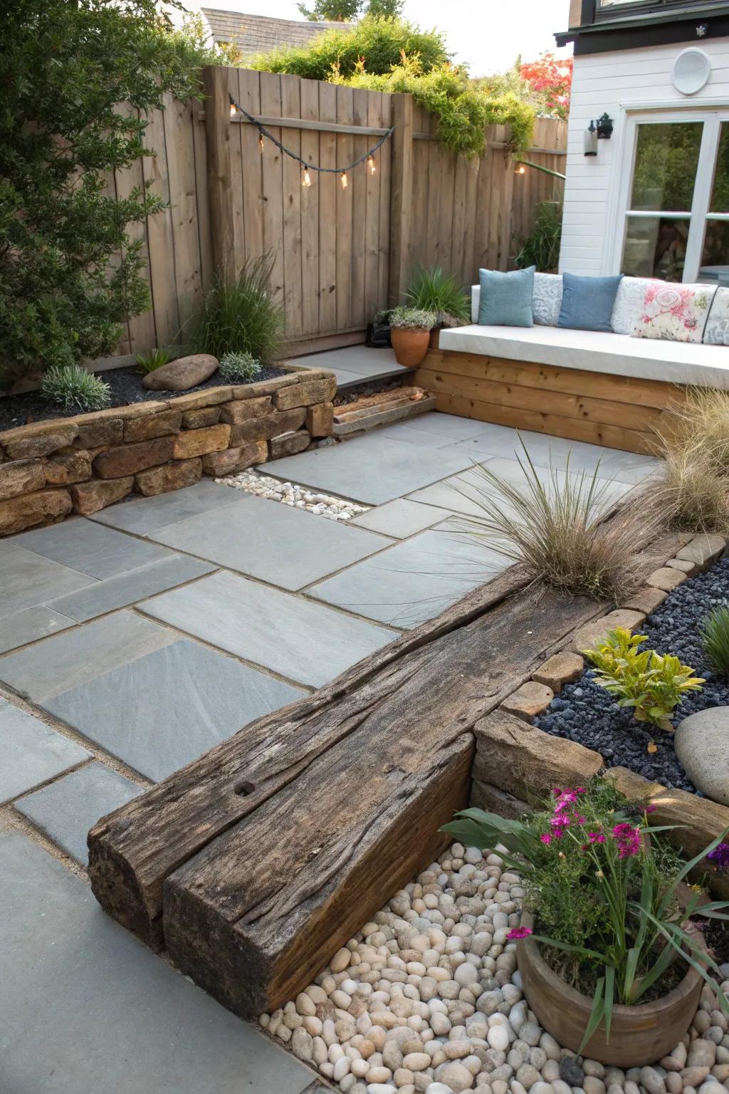 Mixing textures adds depth and interest to this sunken patio.