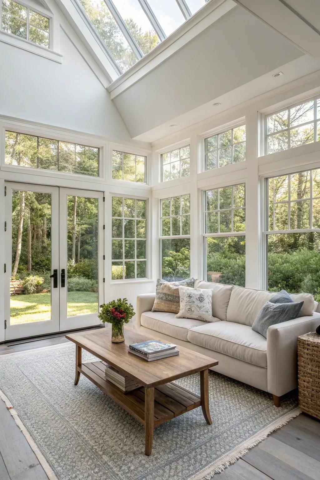 Space-saving pocket doors creating an open feel in the sunroom.
