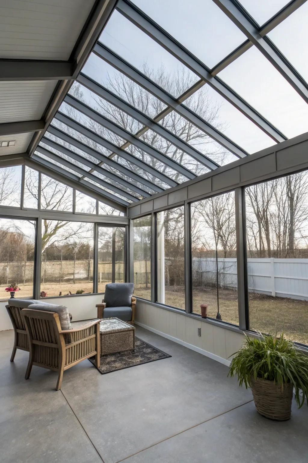 Metal roofs add an industrial edge to your sunroom.