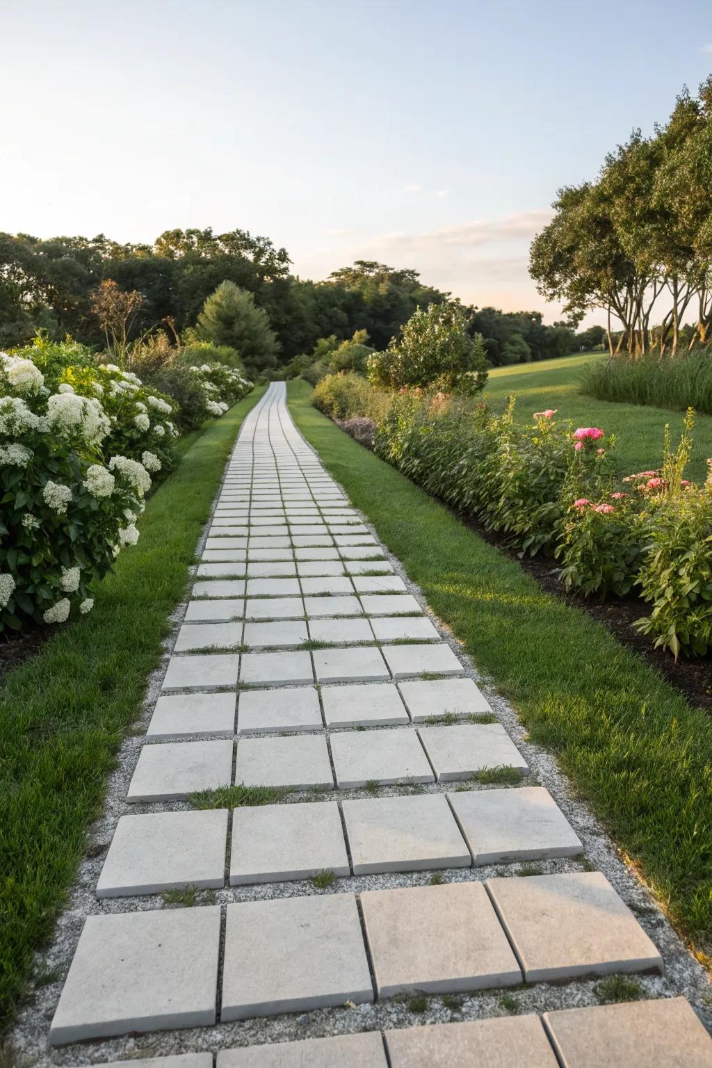 Concrete pavers provide a sleek and modern walkway.