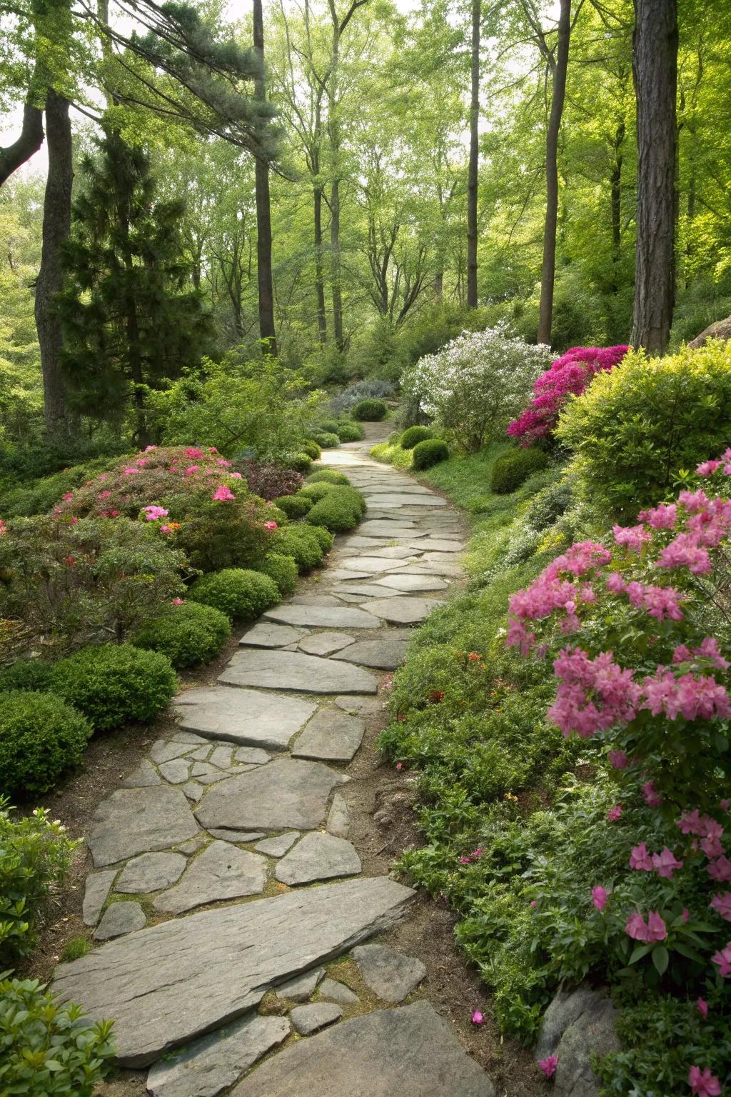 Stone pathways provide charming navigation through your garden.