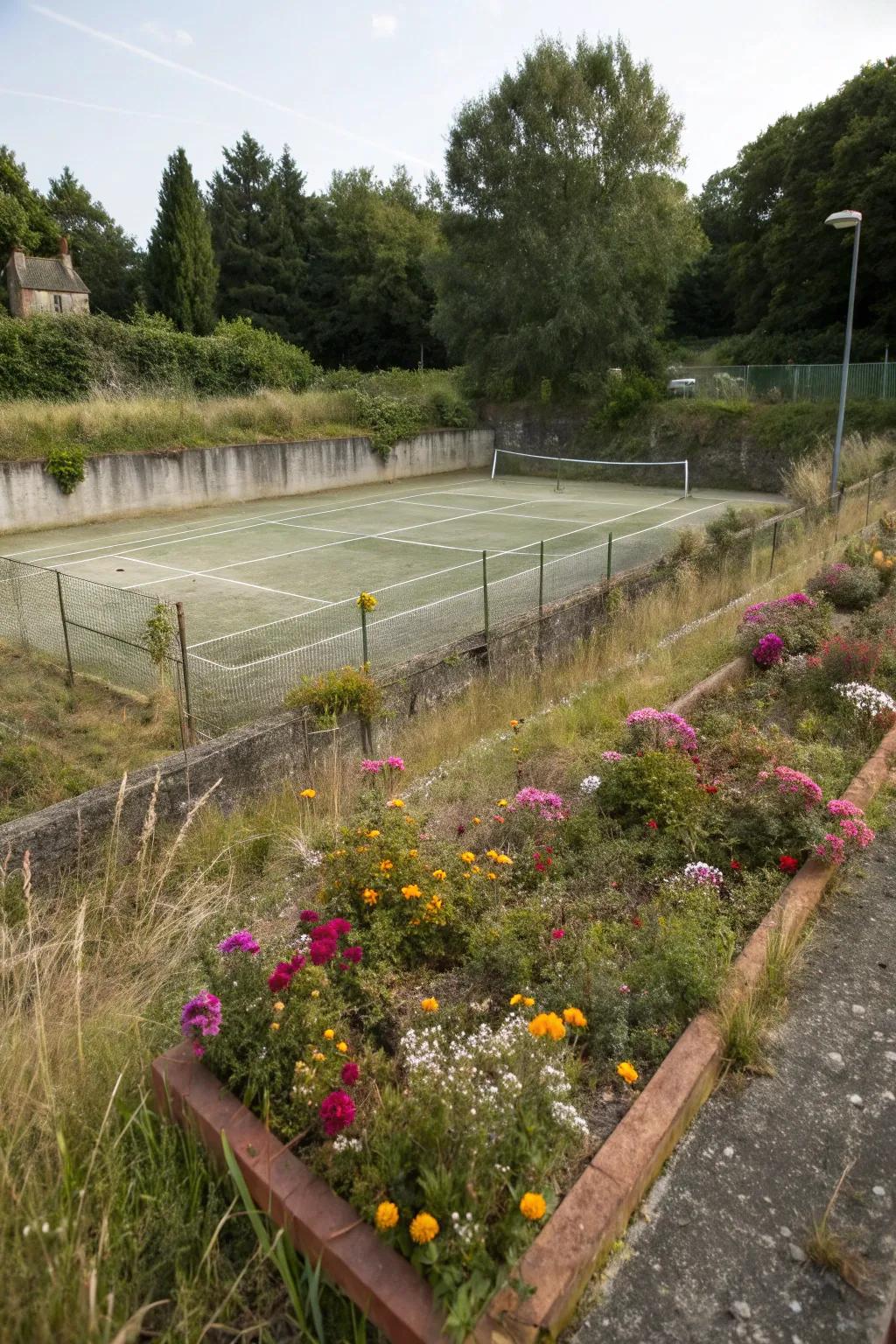 A sunken court design offers a unique and intimate playing experience.