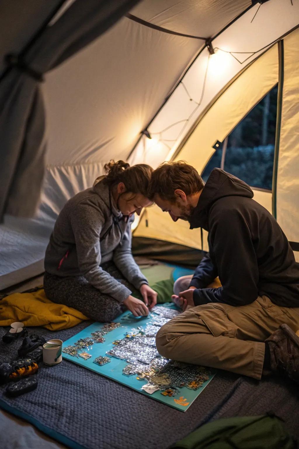 Piece together a jigsaw puzzle for a fun tent activity.