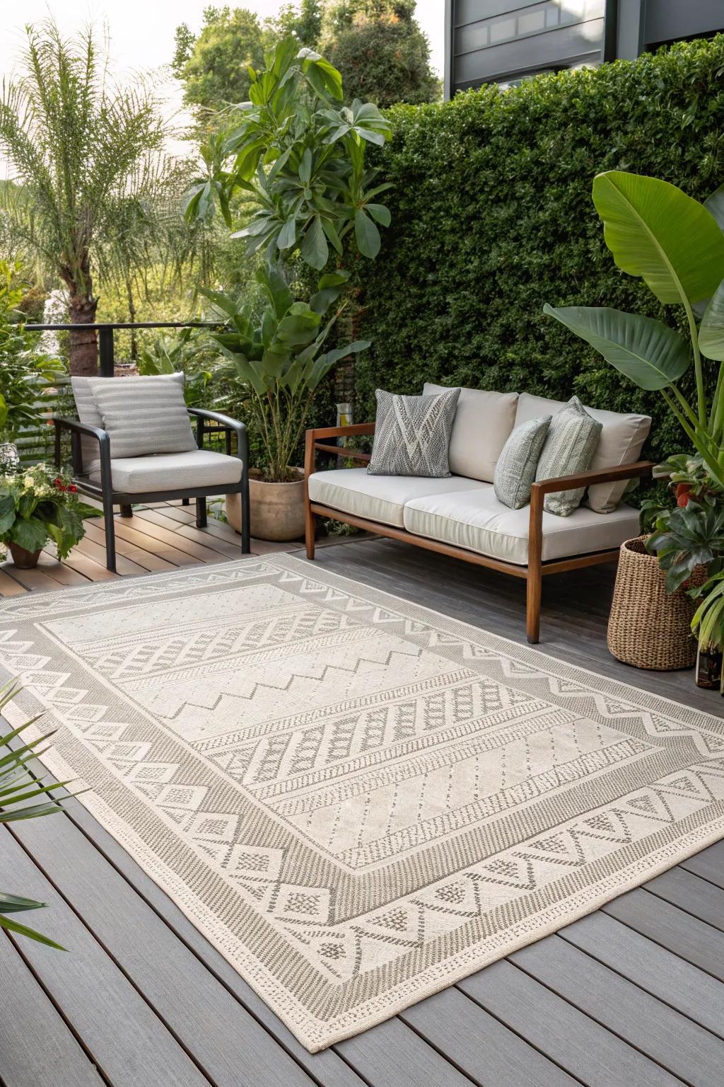 Outdoor rugs bring warmth and style to your terrace design.