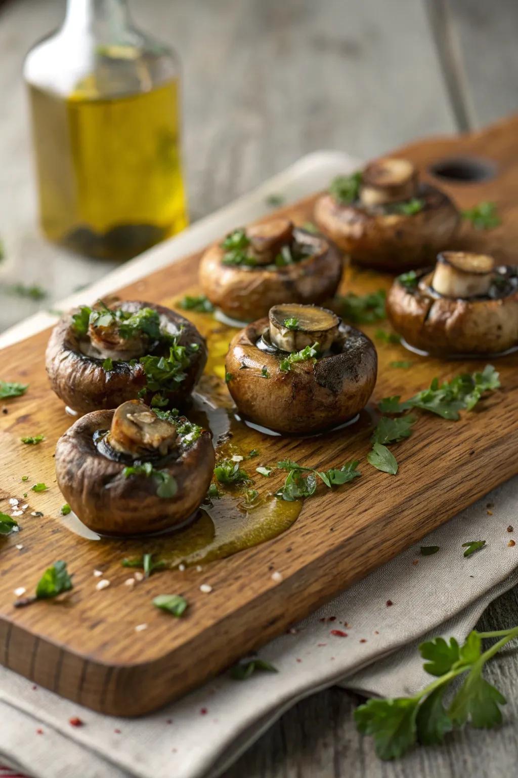 Earthy and aromatic herb-grilled mushrooms.