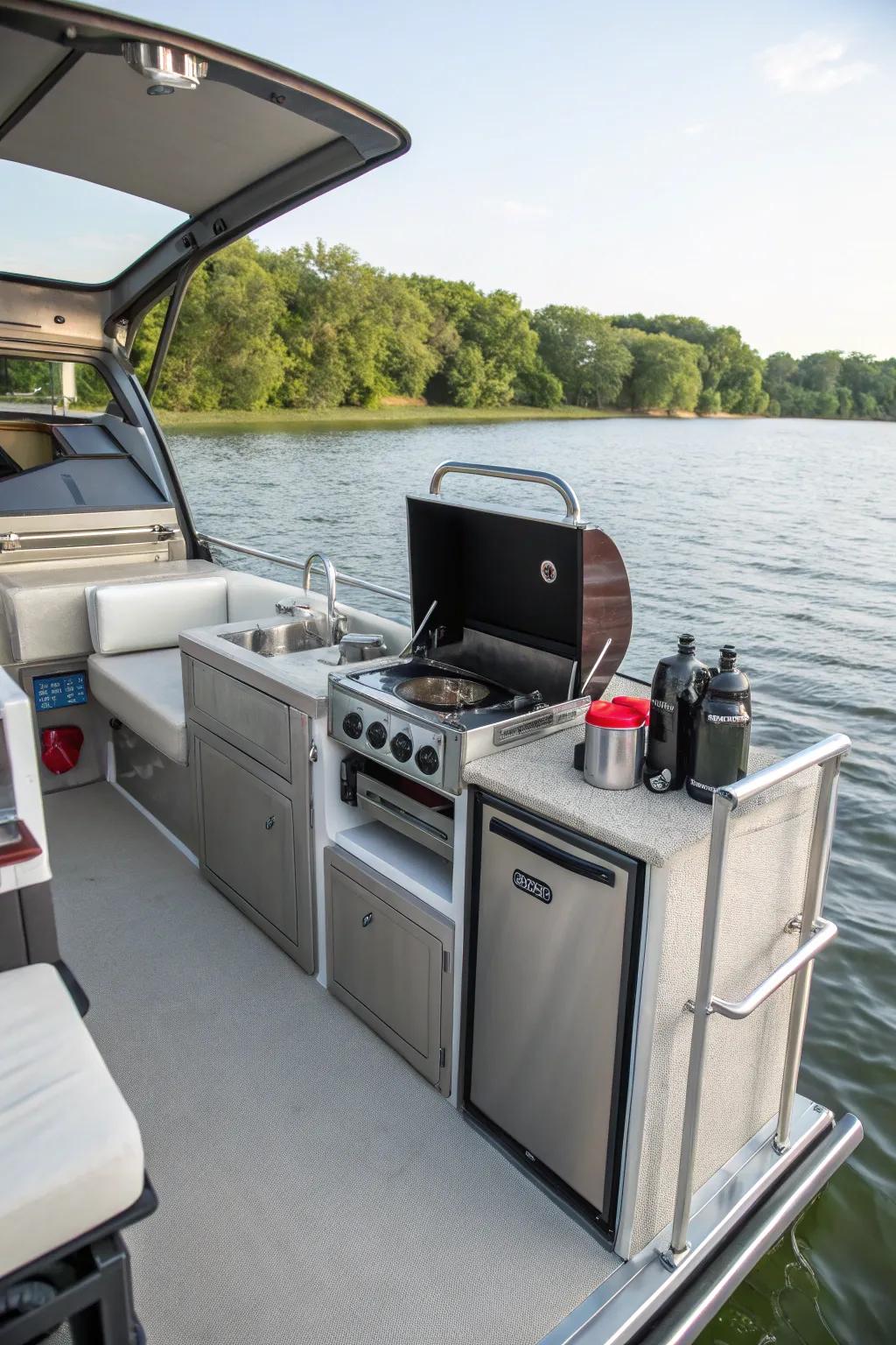 A mini kitchen elevates your dining experience on the water.
