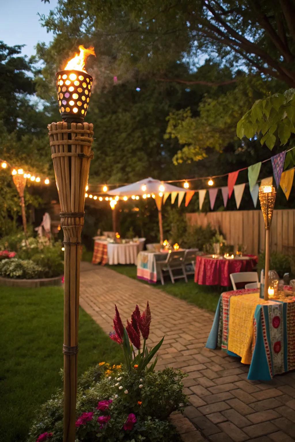 Set the mood for themed gatherings with tiki torches.