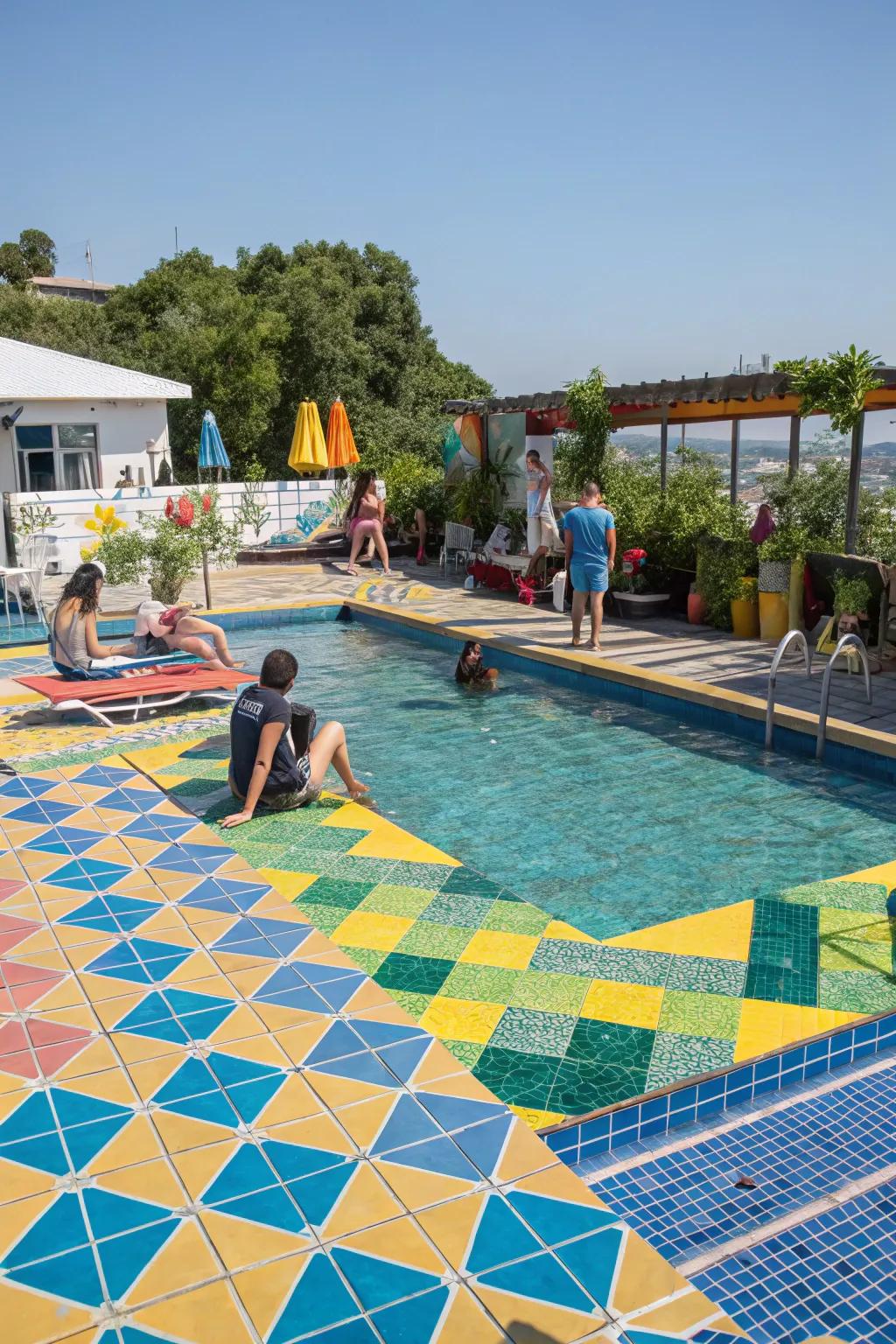 Ceramic tiles add vibrant energy to your pool deck.