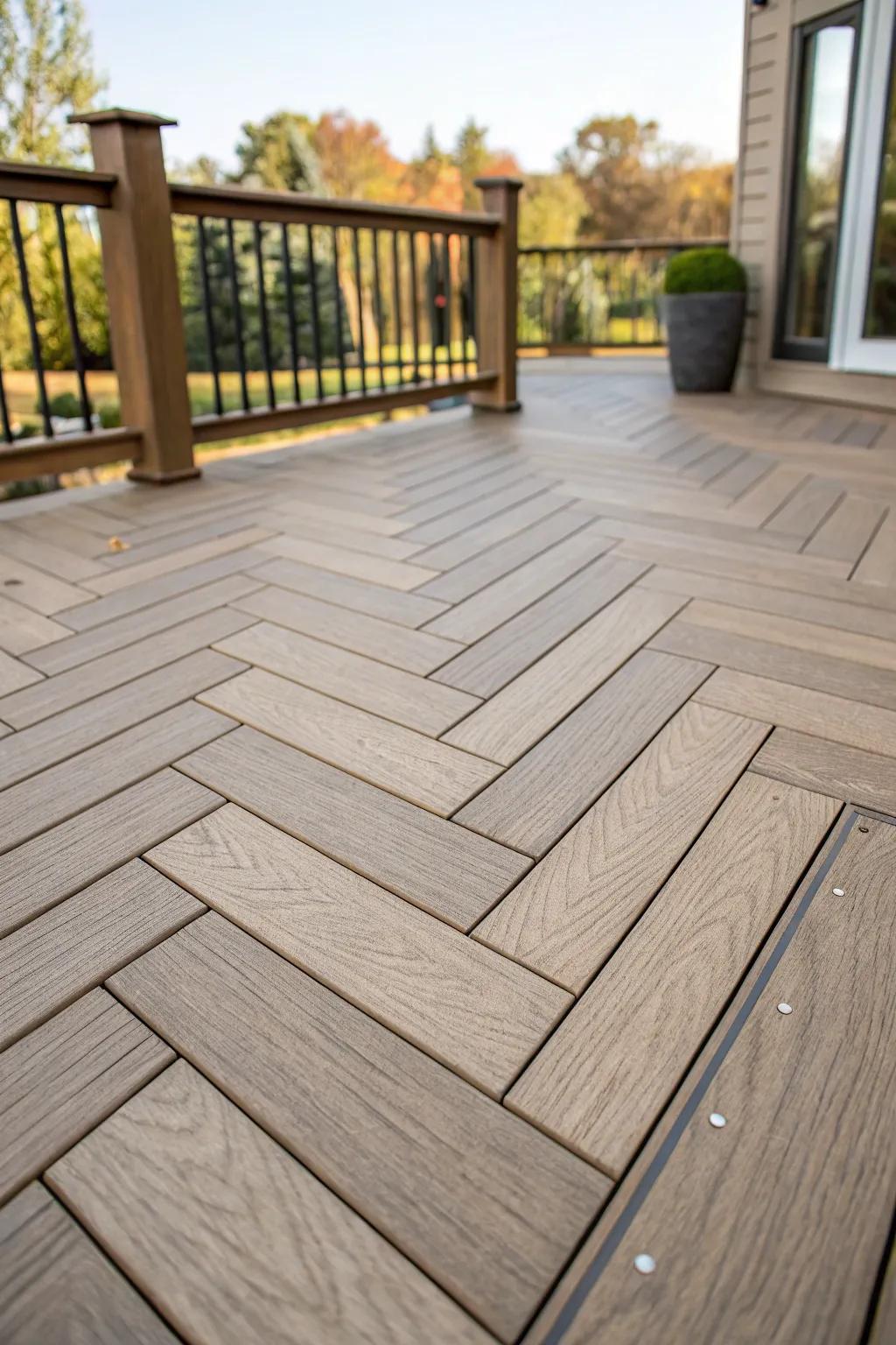 Playful patterns like herringbone add character to your deck.