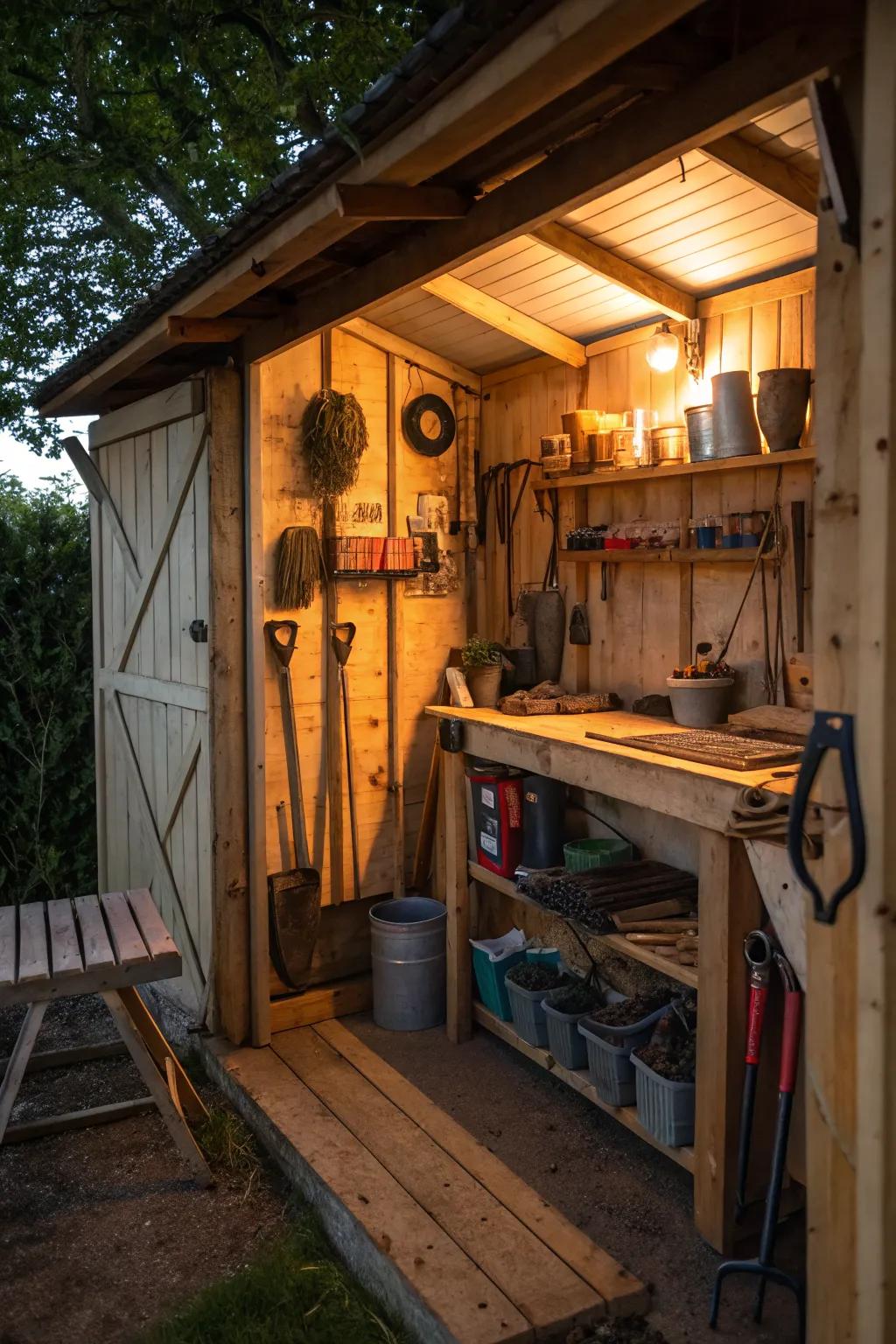 Creative lighting transforms your shed into a welcoming space.