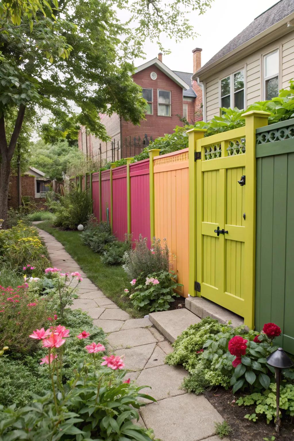 Colored vinyl fences provide a pop of color with minimal maintenance.