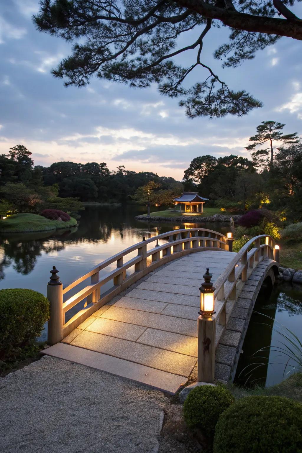 Integrated lighting creates a magical atmosphere at night.
