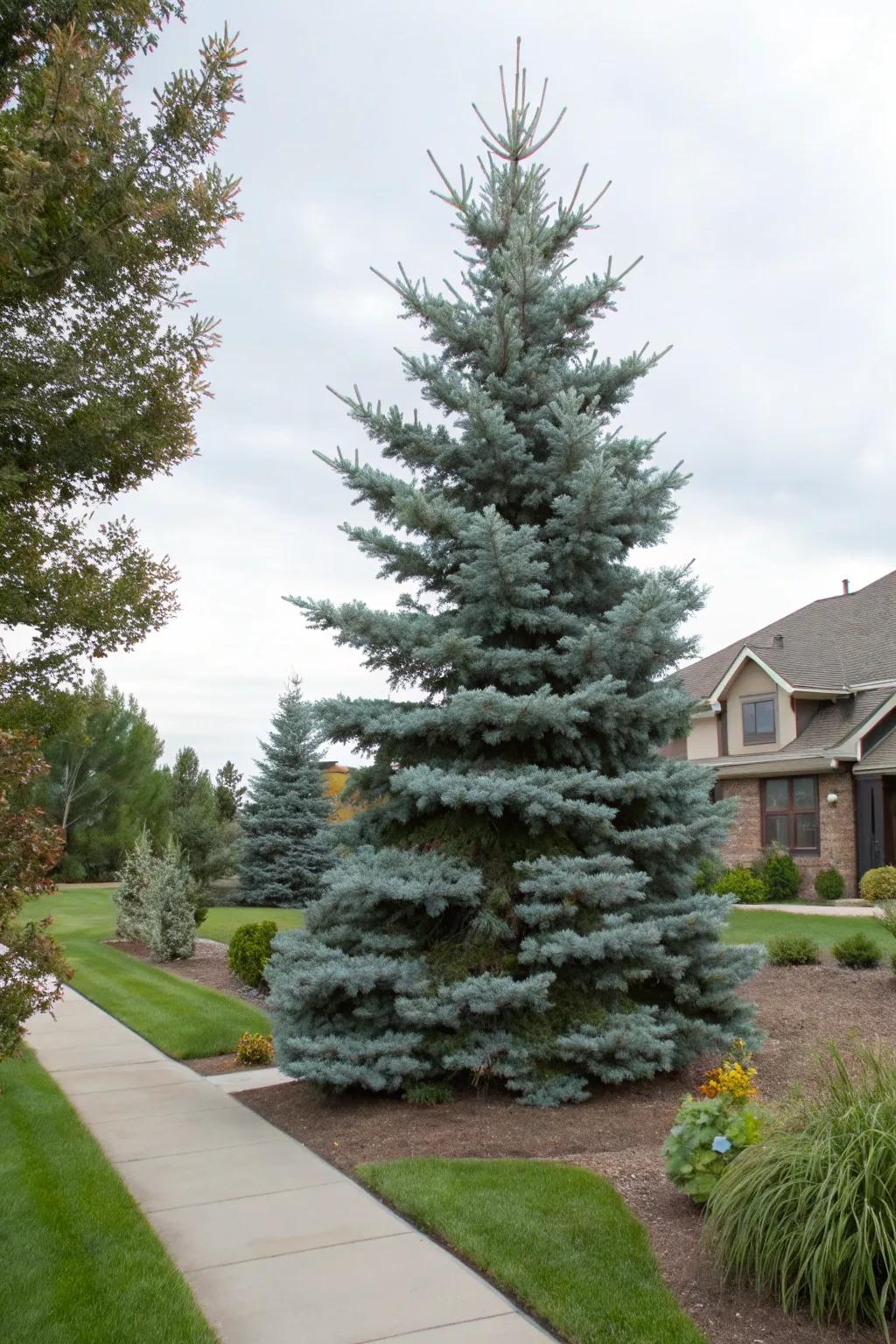 Colorado Blue Spruces offer year-round beauty with their unique color and shape.