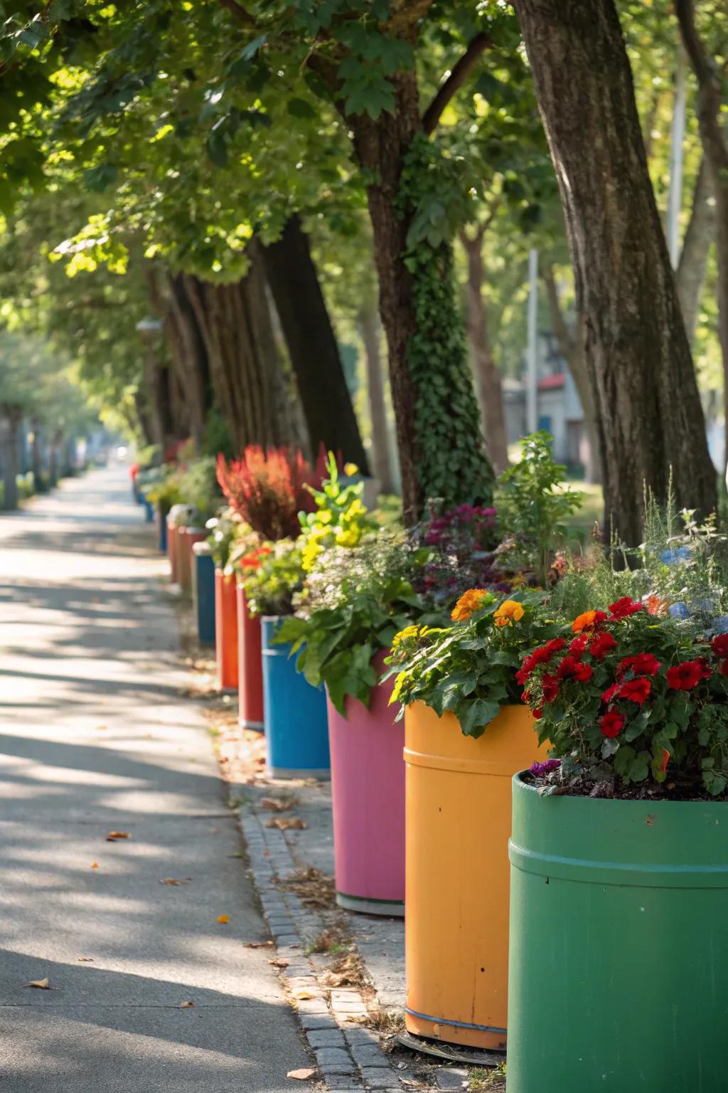 Add versatility with container gardens along tree lines.