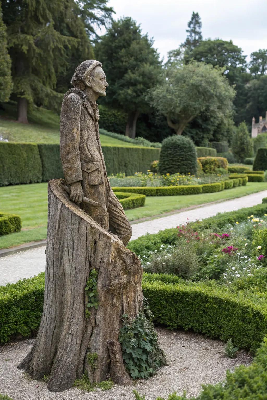 Create a striking centerpiece with human figure carvings.