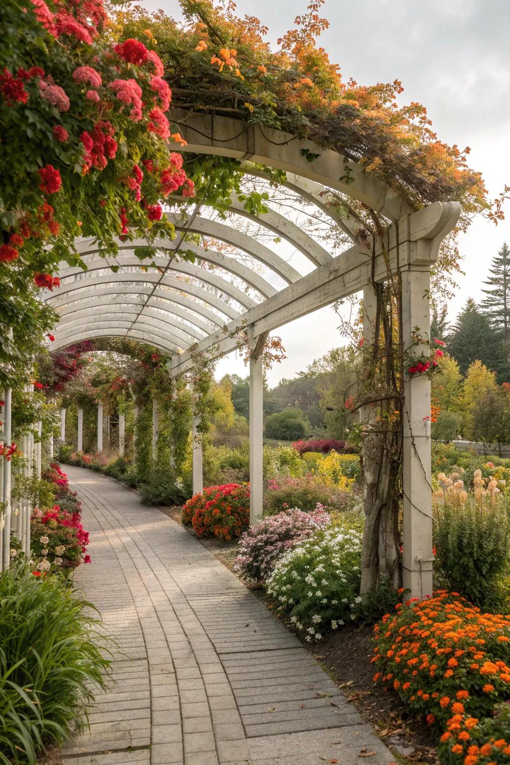A trellis with seasonal accents adds vibrancy and freshness to a garden setting.