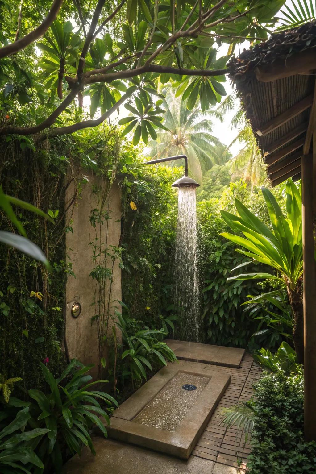 Immerse yourself in a rainforest ambiance with a tropical canopy over your shower.