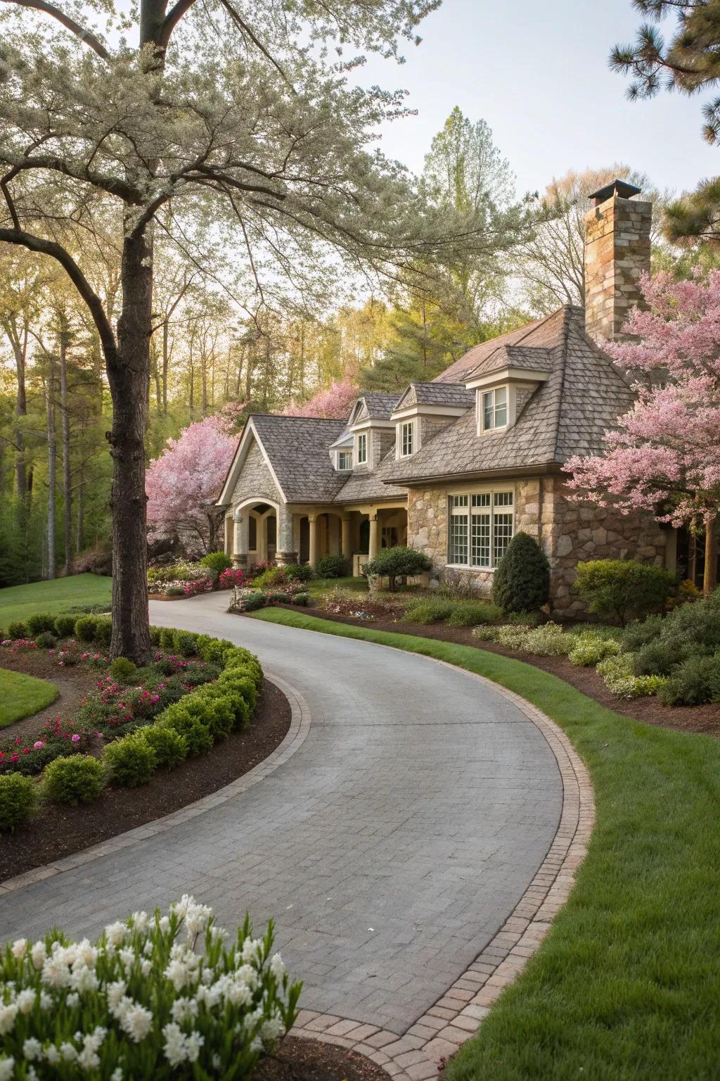 Curved driveways add elegance and charm to your home's entrance.