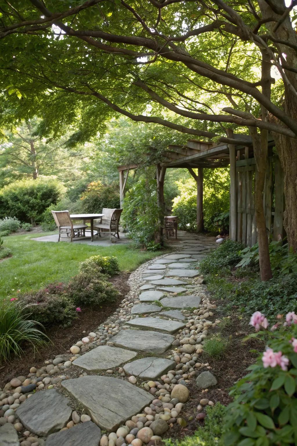 A stone path invites you to explore the patio.
