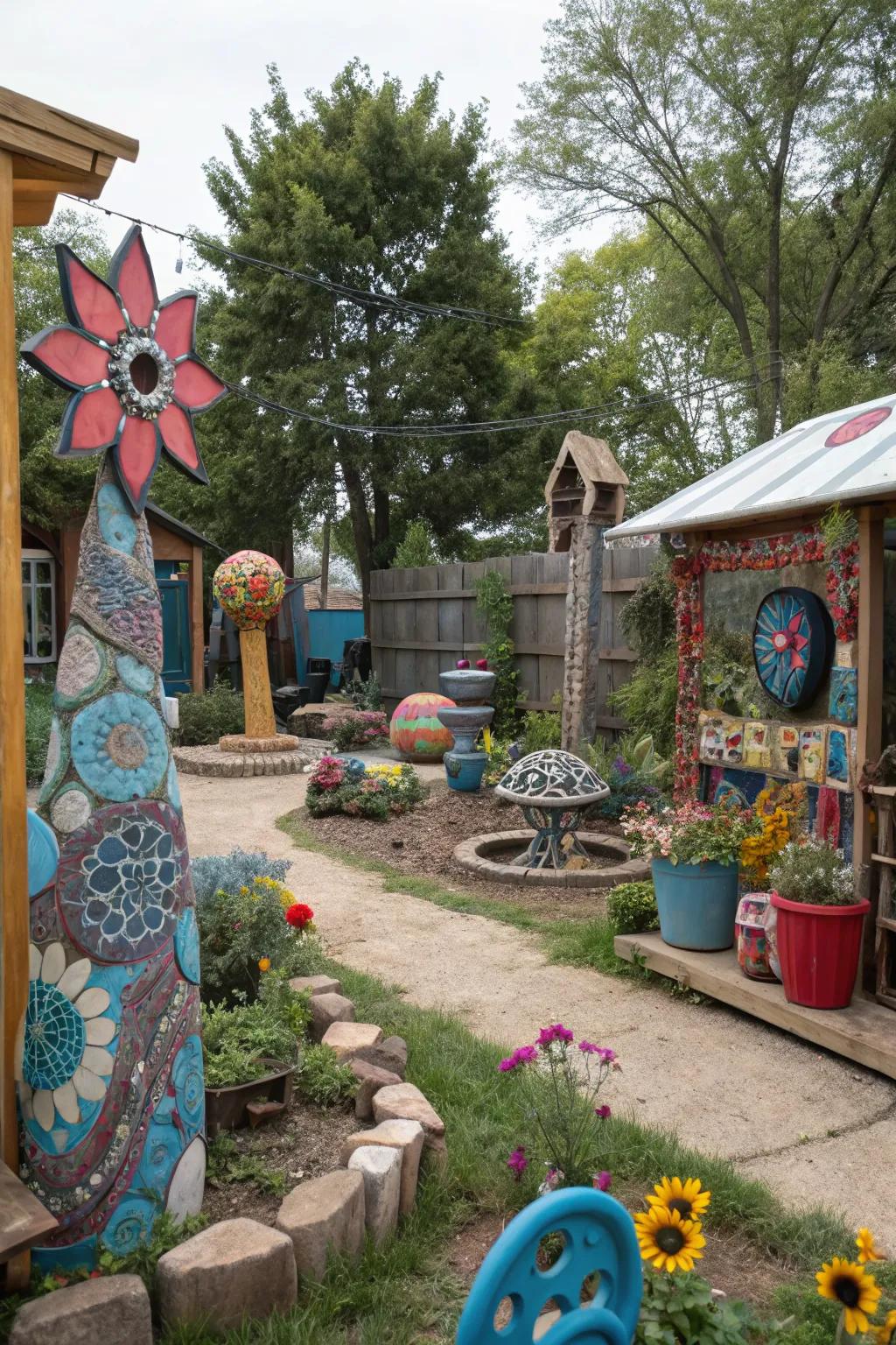 An art space adds personality and flair to the garden.