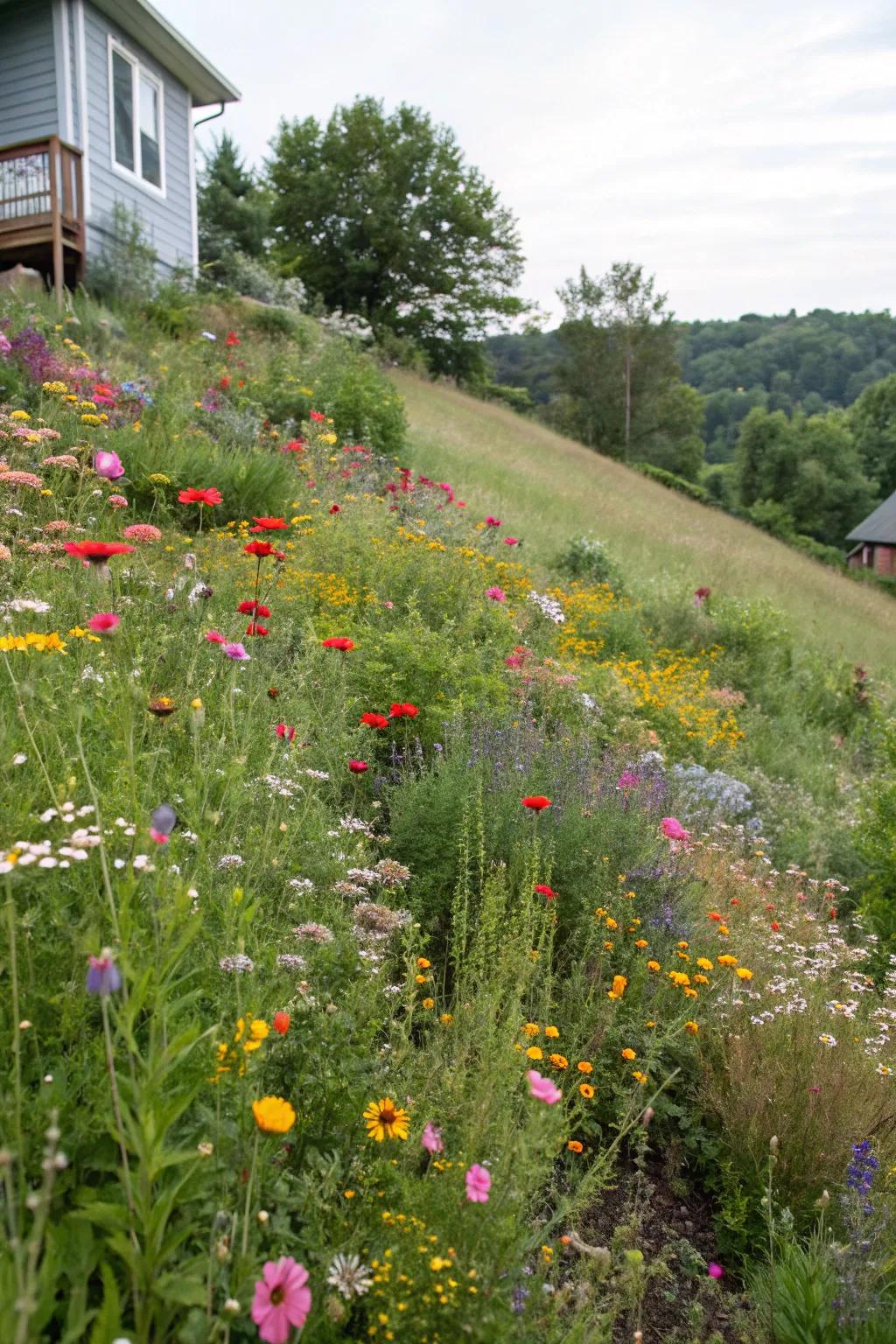 Wildflower meadows are low-maintenance and attract pollinators.