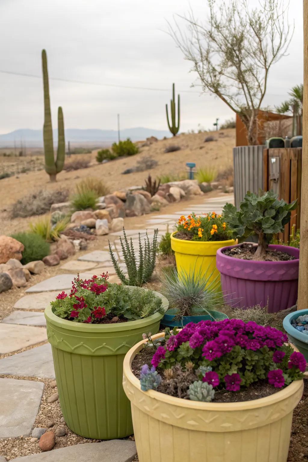 A versatile container garden adding charm to a Utah backyard.