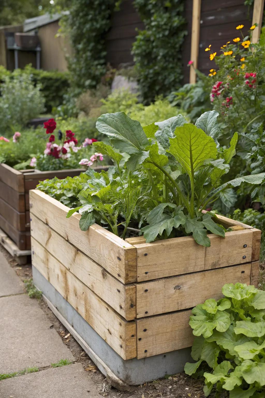 Pallets make budget-friendly and rustic planter boxes.
